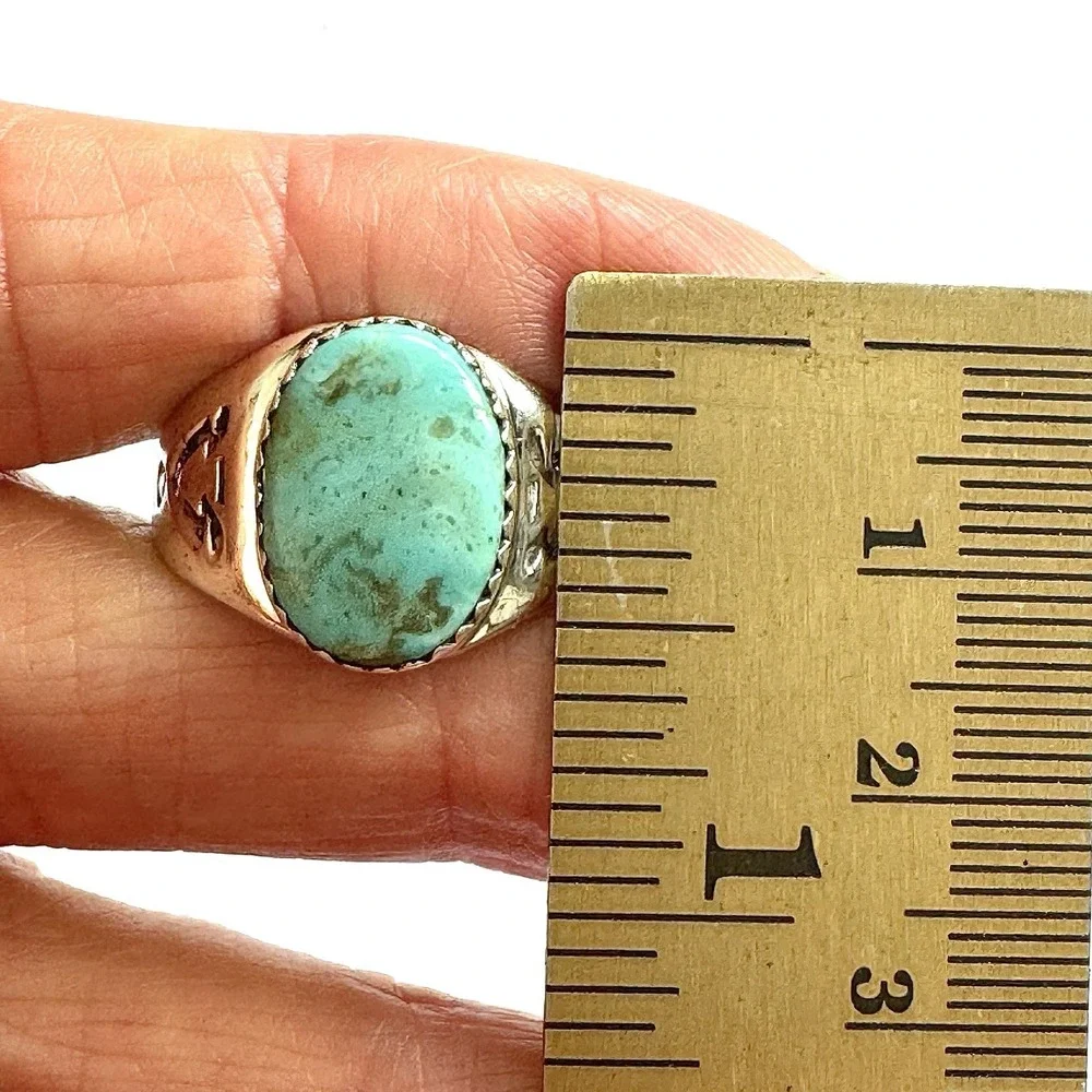 Mens Turquoise Navajo Band Sz 11 Ring 15mm Signed ML‎ Handmade Native